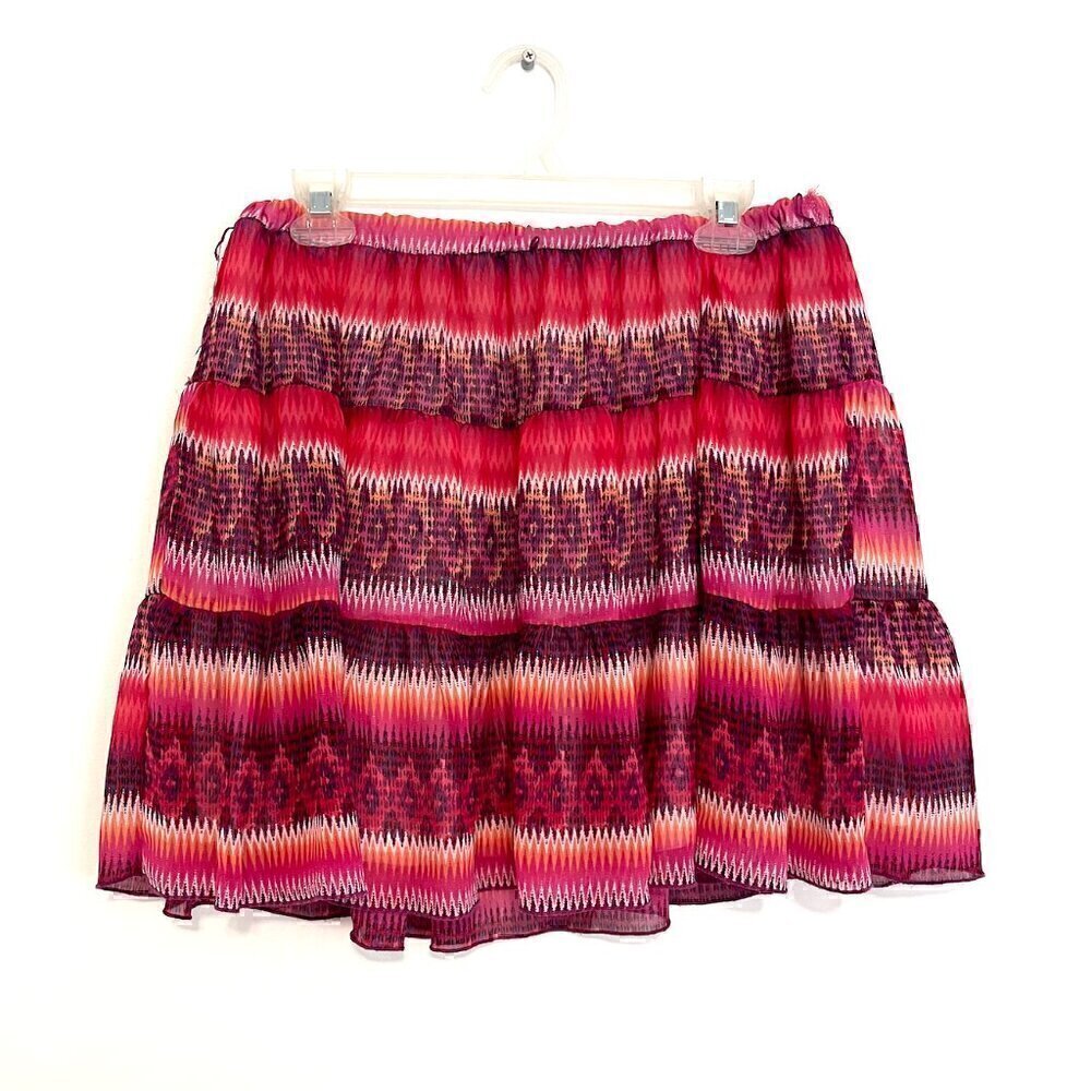 A. BYER Pink Magenta Coral Multi Ikat Chevron Aztec Boho Pull On A-Line Skirt M